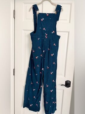 Cider Teal Ribbed Overalls with Red Apple Tag